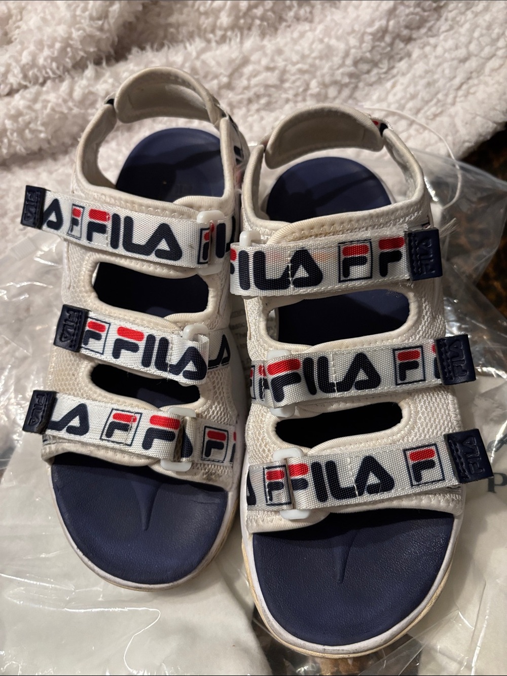 FILA White, Navy & Red Kids Multi-Strap Sport Sandals